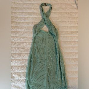 Oh Polly beaded halter criss cross neck mini dress